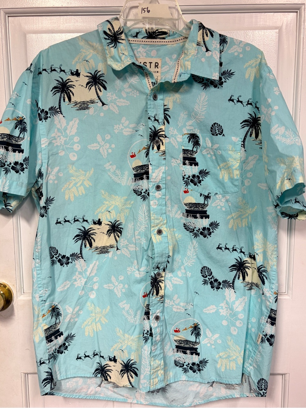 Astr Men’s Light Blue Tropical Print Short Sleeve Button-Up Shirt